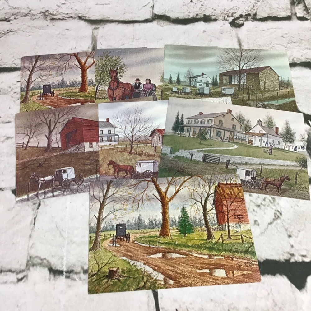 Postcard Collectible Vintage Lot of 7 Dutch Art Stone Mill Tobacco Barn Wash Day